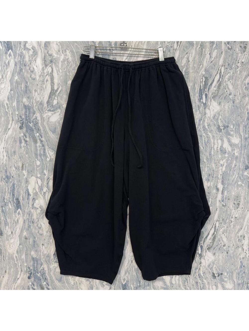 Minimalist Lagenlook Boho Baggy Black Wide Leg Pants (S/M)